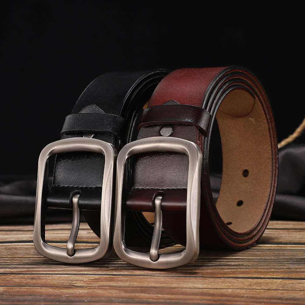 

Pure cow leather men's leather business pin buckle belt versatile trend Korean casual leather belt, Orange