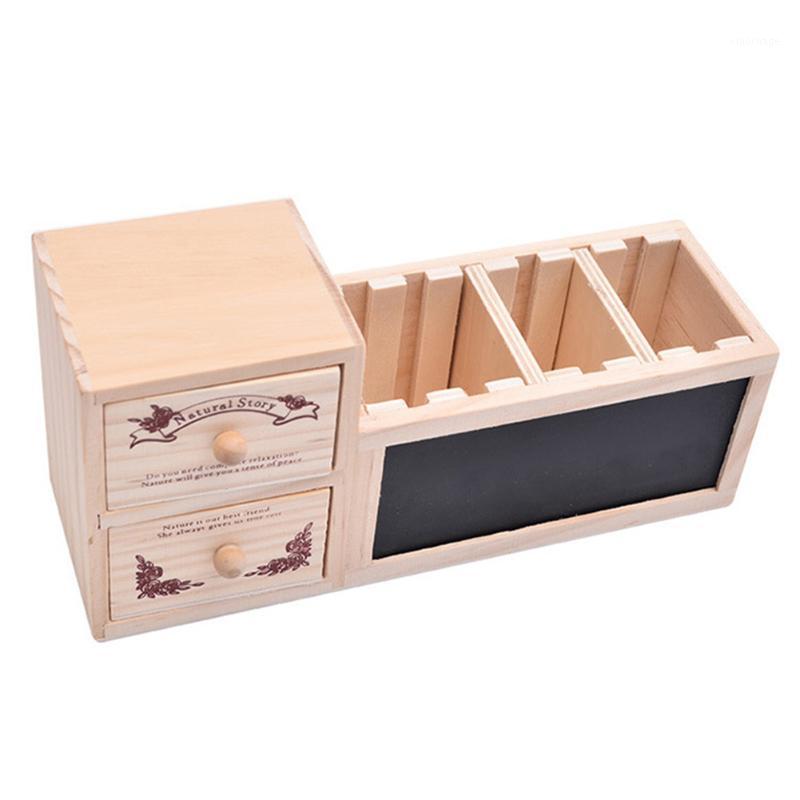 

Wooden Desktop Storage Box Cosmetics Sundries Organization Stationery Box Pen Holder with Blackboard Desktop Drawer Organizer1