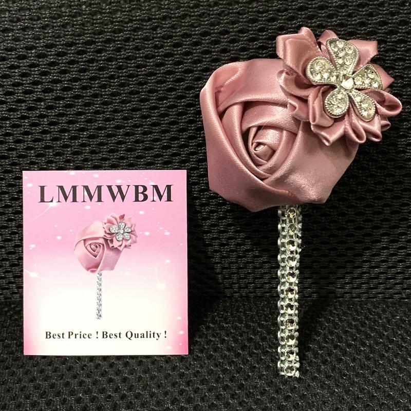 

LMMWBM Satin Flowers Wedding Boutonniere Groom Gold Brooch Brides Wedding Dress Corsage Flower, Velvet purple