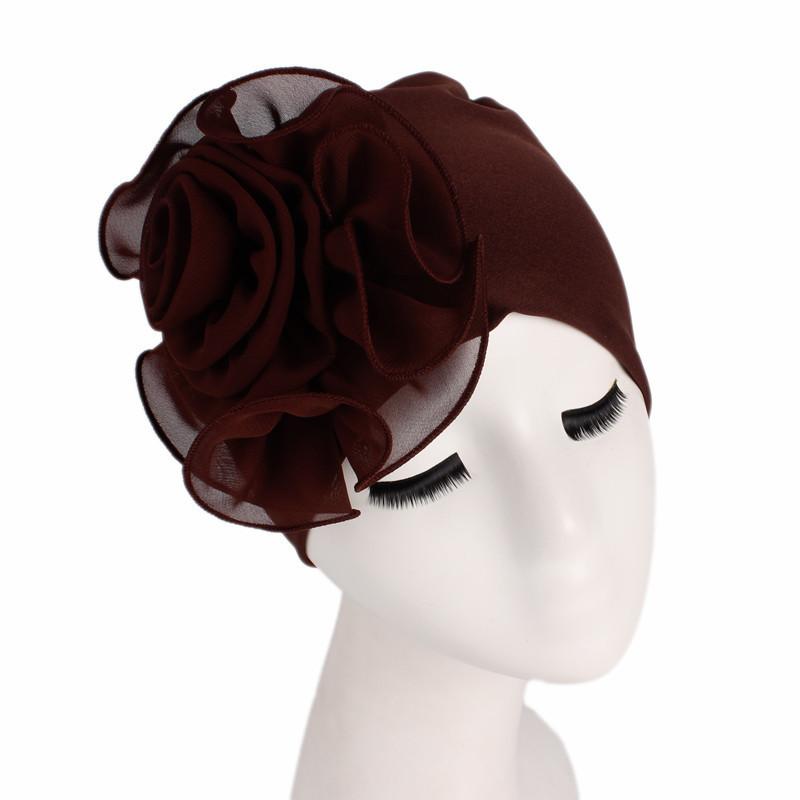 

New Headband Hat Side Big Flower Bamboo Fiber Elastic Lady Elegant Fashion Cap Hijabs Women Turban Fashion Design For Girls, White