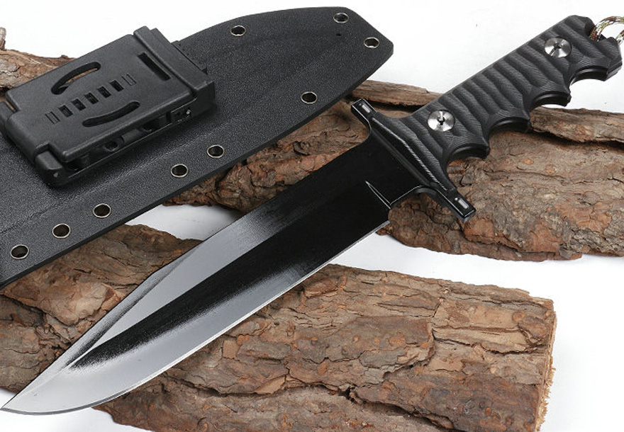 

New Strong Outdoor Survival Tactical Straight Knife 9Cr14Mov Satin / Black Drop Point Full Tang G10 Handle Fixed Blade Knives With Kydex