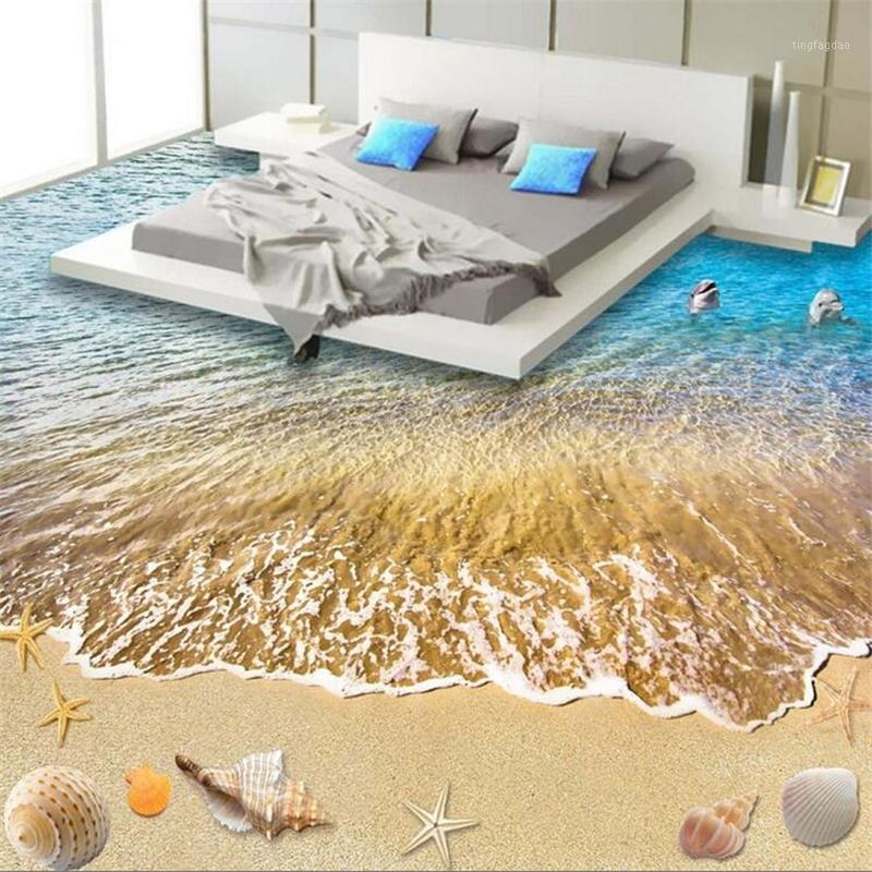 

Custom floor painting 3d summer beach wave floor painting living room bedroom shopping mall hotel papel de parede1, As pic