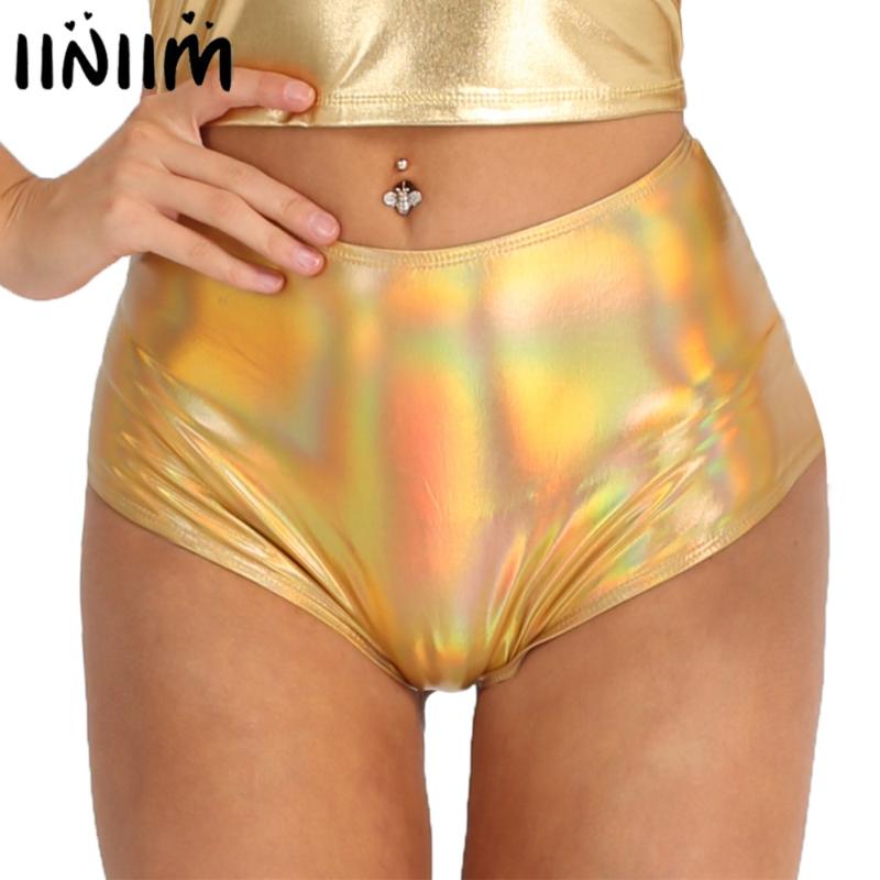 

iiniim Womens Shiny Panties Metallic Back Zipper High Waisted Booty Shorts Sexy Clubwear Lingerie Femme Pole Dance Underwear, Silver