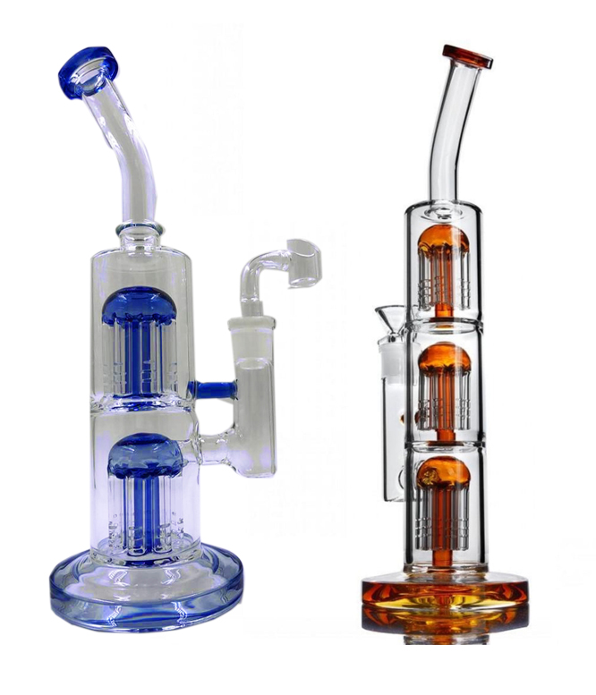 

hookahs double chamber with arm tree perc diffuser glass bongs 14mm joint