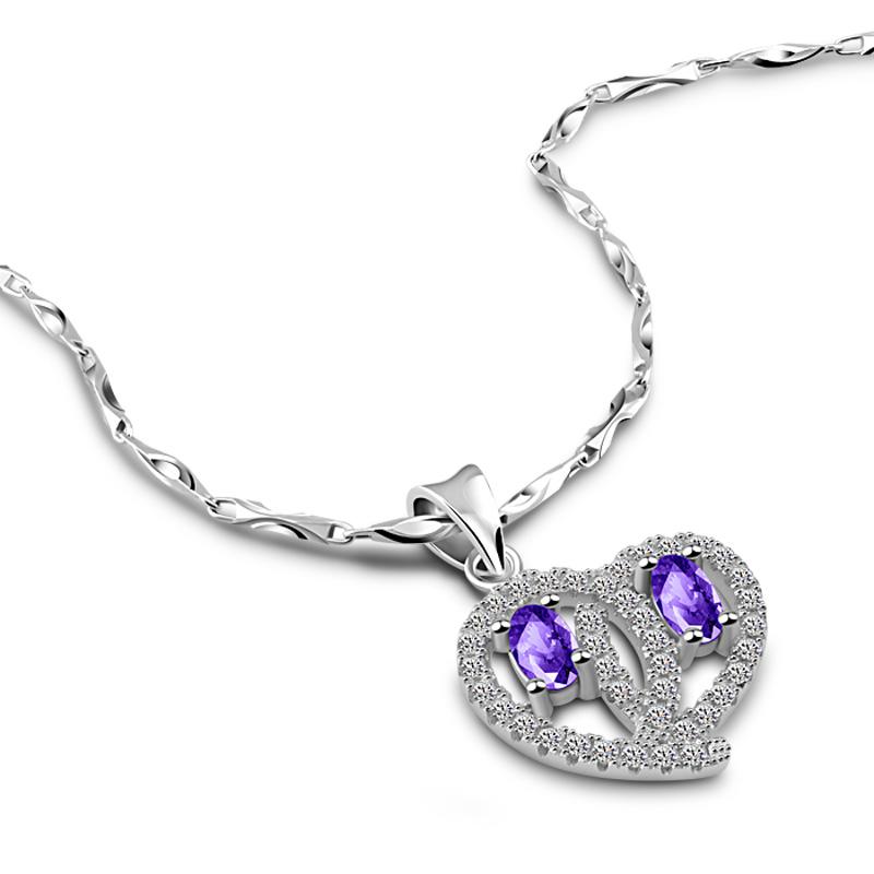 

Elegant Purple Zircon Heart Pendant 100% Sterling Silver Woman Necklace Solid 925 Silver Lady Jewelry Valentine's Day Gift