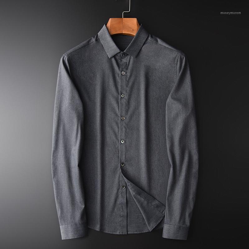 

Grey Mens Shirts Luxury Business And Casual Long Sleeve Mens Dress Shirts Soft Solid Color Slim Man Plus Size 4XL1, Grey hc-19065