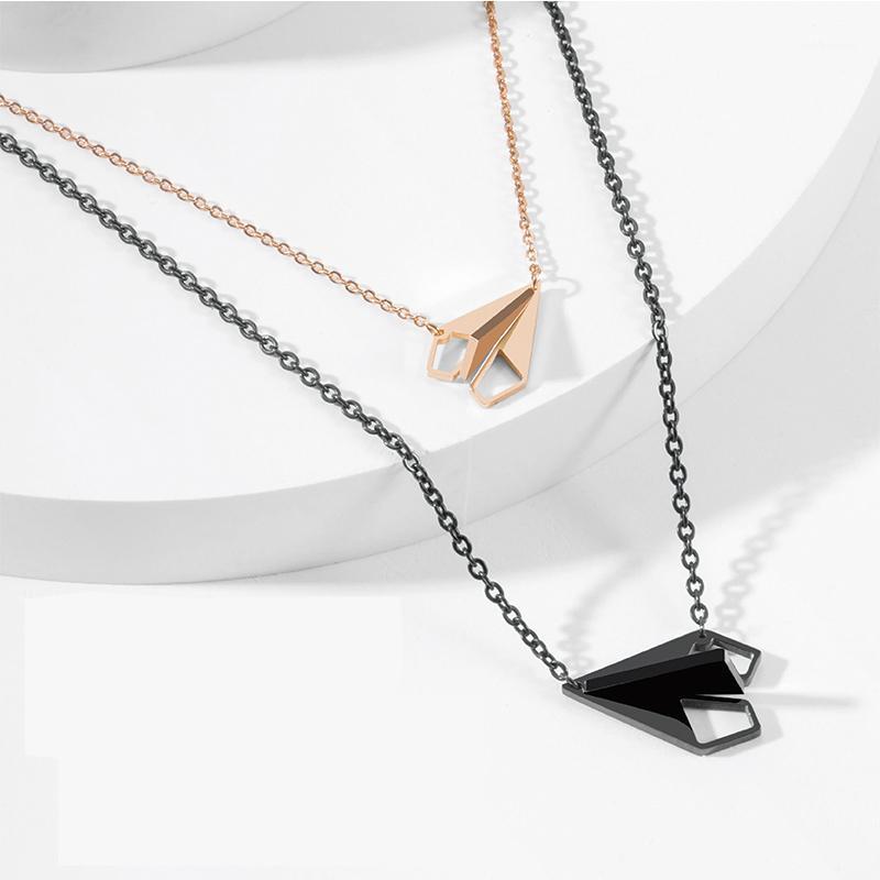 

Couple necklace women the neck fashion jewelry stainless steel black Gold necklace chain Paper airplane pendants aircraft simple1