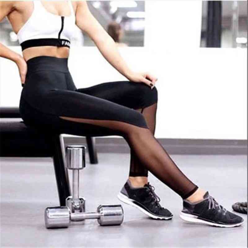

Woman Jeggings Fitness Sporty Fitness Pants Leg Mesh Stitching Sports Leggings Workou Pants L1113, Black