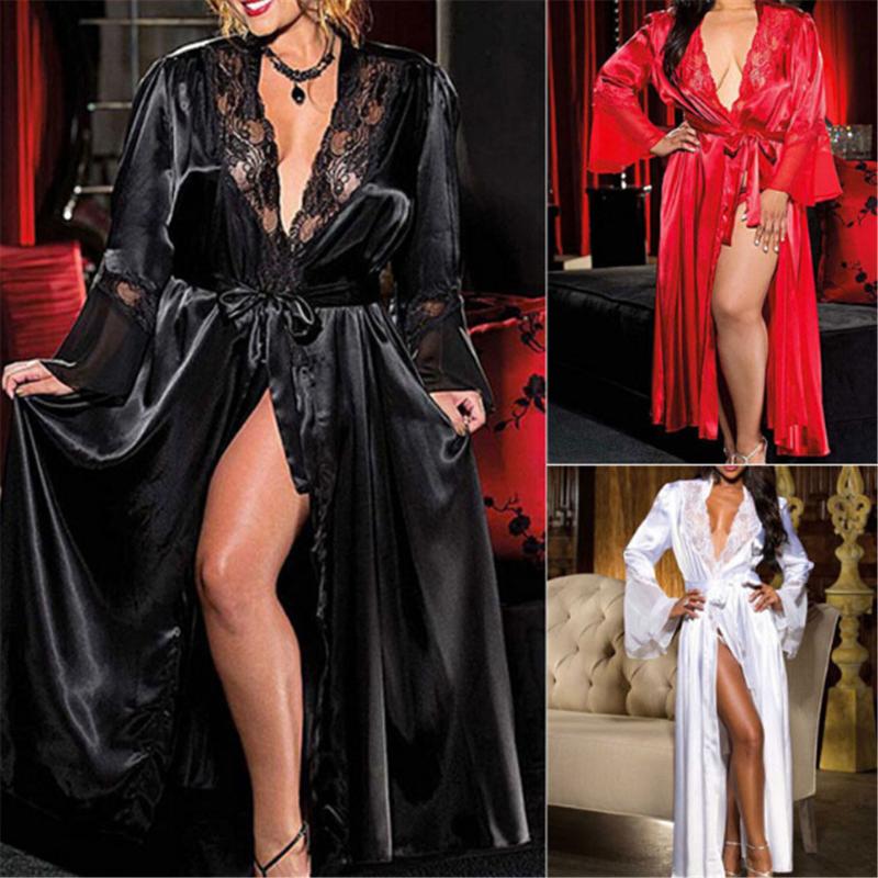 

Women Long Silk Kimono Dressing Gown Bath Robe Babydoll Lingerie Nightdress, Wt