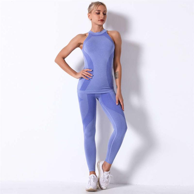 

Women GYM Suits Compression Sports Fitness Sets Workout Exercise Jogging Hiking Top Vest Shirt + Running Tights Yoga Tracksuit1, Blue