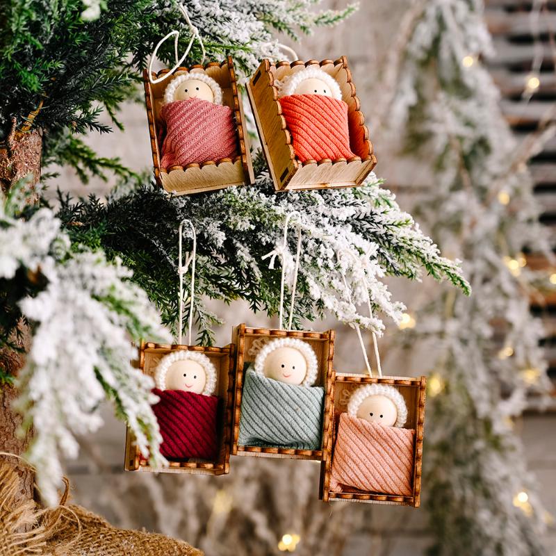 

Best Wish Baby Doll Christmas Decorations Gift Wooden Craft Xmas Tree Ornament Pendant New Year Party Decor for Home Navidad