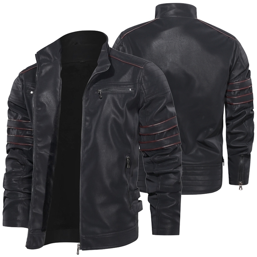 

New Men's PU Leather Jacket Plus Velvet Warm Zipper Coat Male Windproof Motorcycle Jacket Coats Man Leather Biker Outwear 201124, Kh8809a black