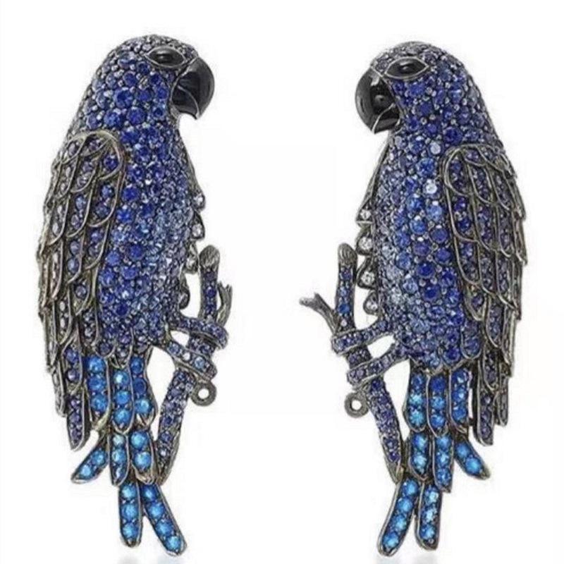 

S925 Blue Parrot Bird Dangle Earring Macaw Animal Earring Paved Blue Zircon for Women Wedding Party Jewelry