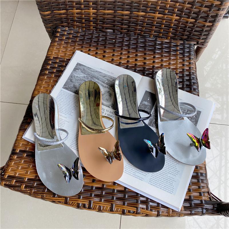 

Summer Slippers Women Butterfly Round Toe Flip Flop Beach Flat Slides Outside Bling Dress Mules Ladies Shoes Zapatillas 20201, Silver