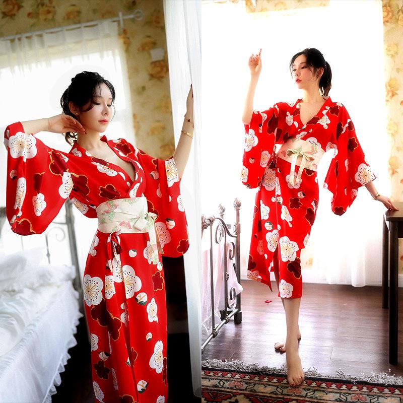 

Sakura Girl Kimono Dress Japanese Style Yukata Bathrobe Women Floral Print Haori Japan Uniform Cosplay Costume Party Short Gown