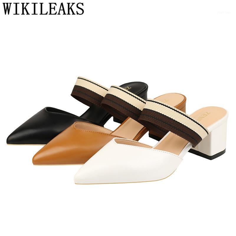 

Mules Shoes Women High Heels Sandals Women Thick Heels Sexy Sandals Leather Low Heel For Ayakkabi1, Black