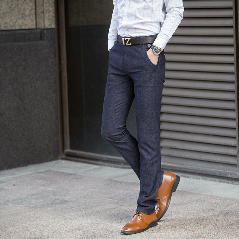 

2021 New Thin Fit Men's Long High Quality Classic Casual Pantsuit Business Corridors Black Male Blue Pants K0os, Black grey