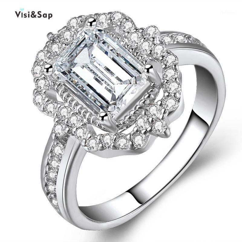 

Visisap White Rose Gold Color Zircon Stone Princess Cut Rings for Women Size 5-12 Fashion Jewelry Engagement Accessories B24701