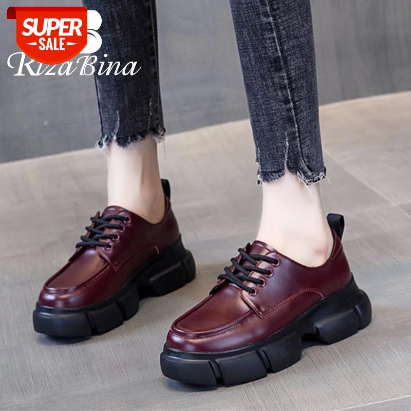 

RIZABINA New Design Women Flat Shoes Platform Lace Up Chunky Shoes Women Fashion Cool Ladies Daily Footwear Size 35-40 #zl3H, Beige