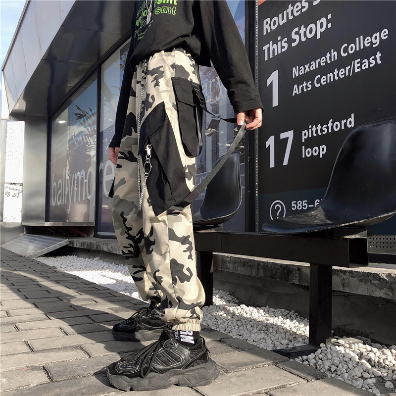 

2021 New Japan Harajuku Women's Retro-ins Cool Camouflage Safari Khaki Green Army Camo with Sweatpants Pants on 0VOH, Haji