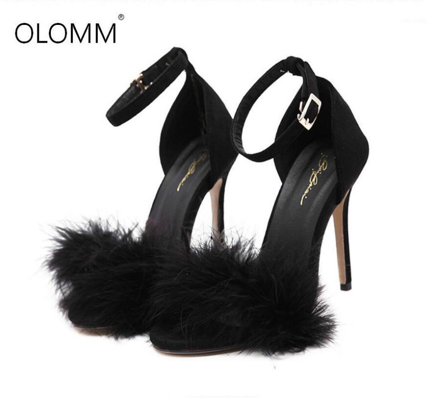 

Fashion 11cm Heels Designers Summer Shoes Women Stiletto Sandalen Open Toe Fluff Strappy Thin High Heels Lace Up Fur Sandals1, Beige