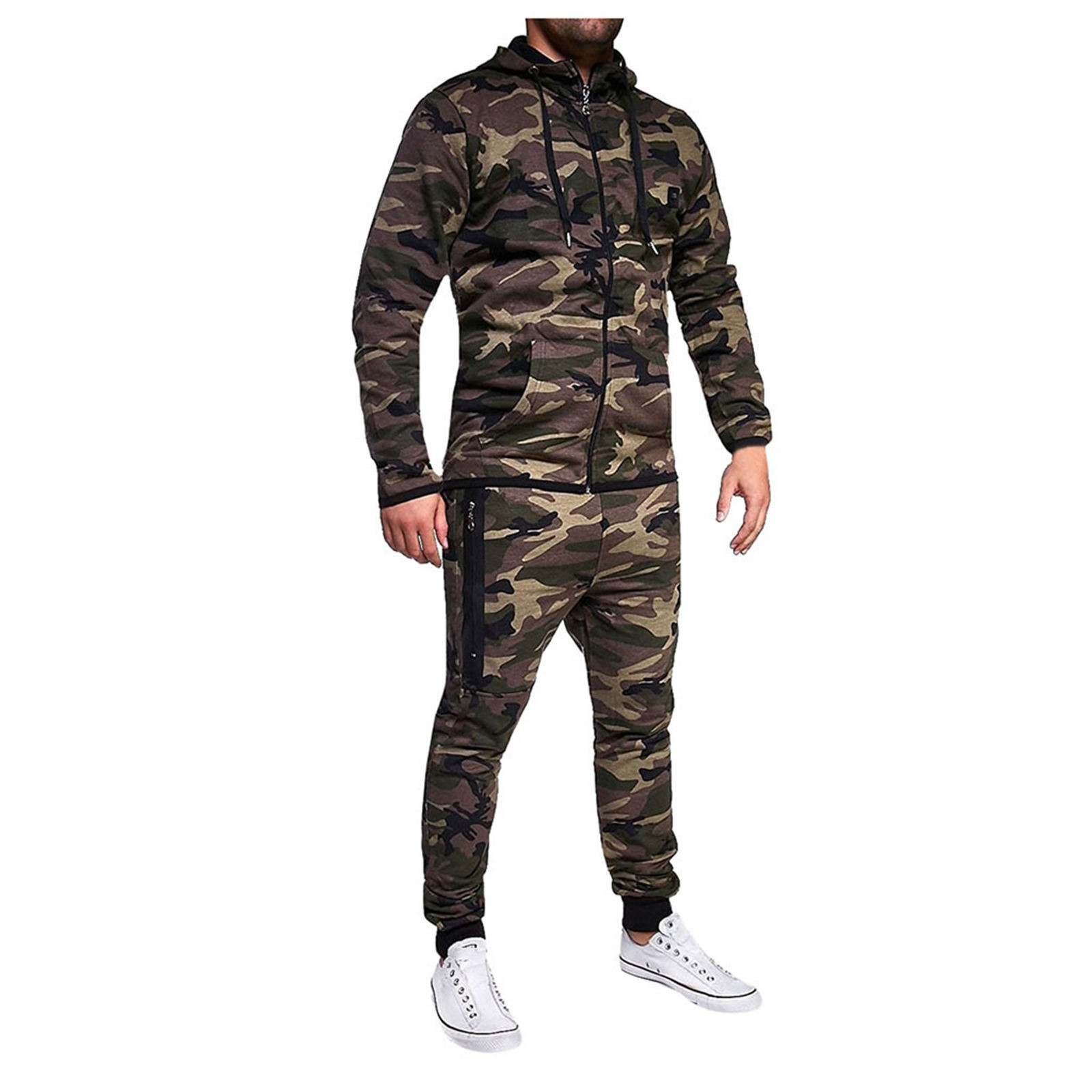 

Men' Sets Casual Hoodie Tracksuit Pants Fashion Camouflage Printed Sports Suit Autumn Winter hombre, Black