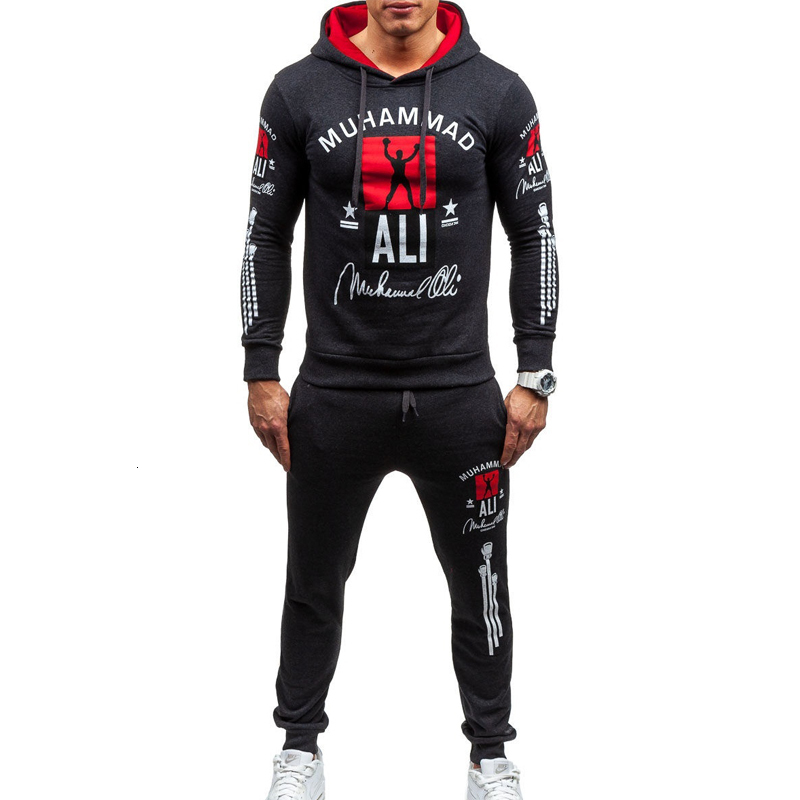 

2021 Men's Tracksuit Brand New Two Piece Male Casual Sweatsuit Sportwear Hooded Sweatshirt with Pants Men Track Suit Vlne, Light grey