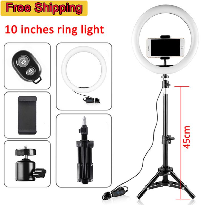 

10inch Mini LED Video Ring Light Lamp Dimmable 3 Lighting Modes ringlight with Tripod Stand photographic lighting for youtube