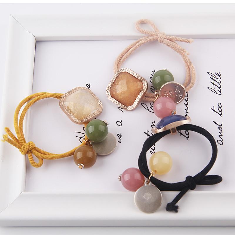

1pcs new cute rhinestone square hair rope head rope female, Korean version of the red hair tie band band
