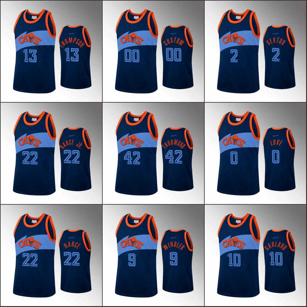 

Cleveland Cavaliers''Men Larry Nance Jr. Collin Sexton Kevin Love Darius Garland Blue Team Heritage Custom Basketball Jersey