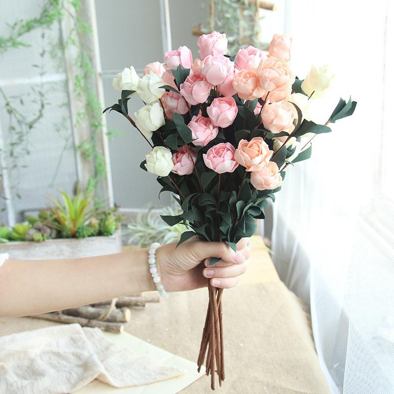 

1 Bouquet 6 Heads Artificial PE Pink Silk 41cm Artificial Rose Flowers Fake Flowers For Home Wedding And Party Garden Decoration, Blue