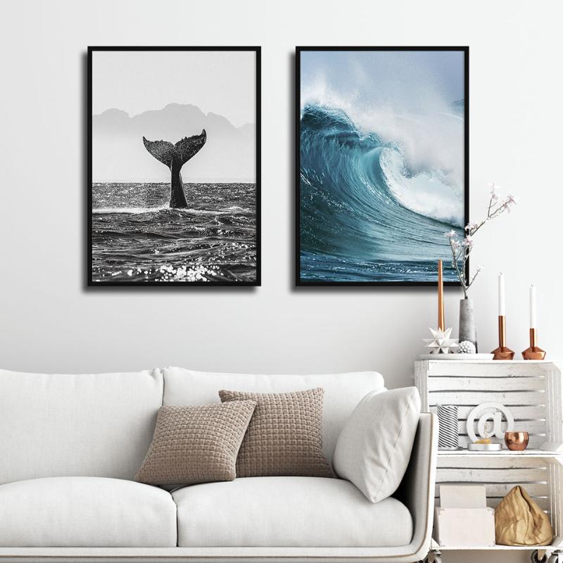 

Black White Photography Poster Sea Wave Canvas Painting Whale Wall Art Print Modern Picture For Living Room On The Wall Decor