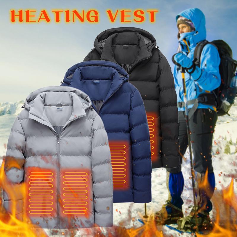 

Heated Jackets Vest Down Cotton Mens Women Outdoor Coat USB Charging Electric Heating Hooded Jackets Warm Winter Thermal Coat, Bk