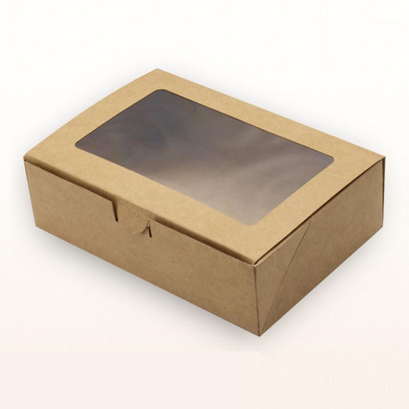 

20pcs/lot 18*12*5cm 6 Cupcake brown Packaging kraft Paper Muffin window Box For moon cake/Candy/Cake/Dessert party Packing boxes1