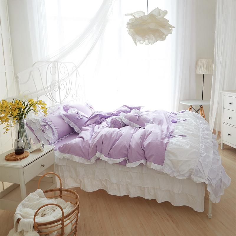 

13372 cotton 100% pure lace princess bedding set bedskirt pillowcases duvet cover full queen king size home textiles, Color 5