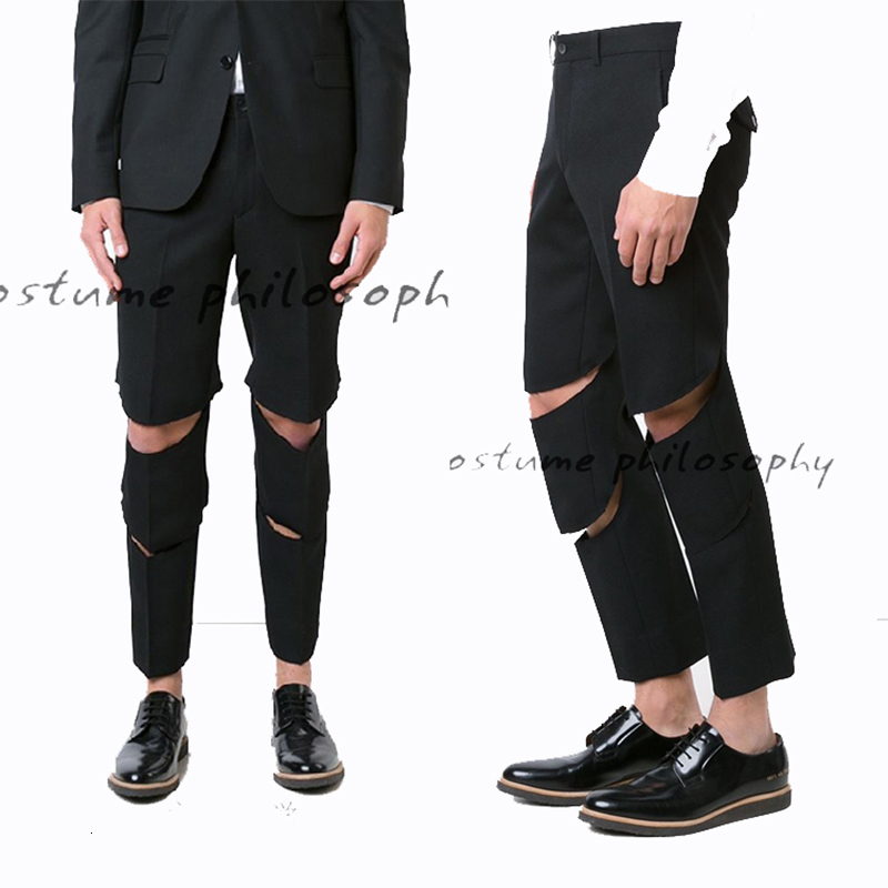 

2021 Self-made New Men's Casual Slim Worn-out Pants with Long Personality. S-6xl!! C785, Black