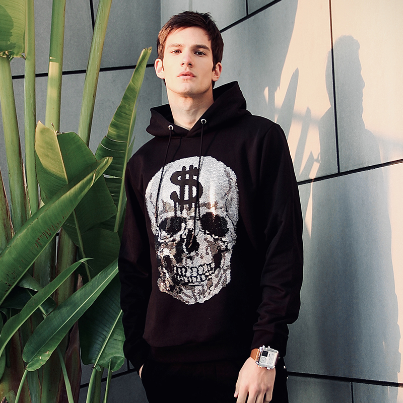 

alexplein Skulls Strass Man Clothes 100% Cotton Garment Male Fashion Hoodies Streetwear Hip 2021 High Quality Winter UGNR, Black.