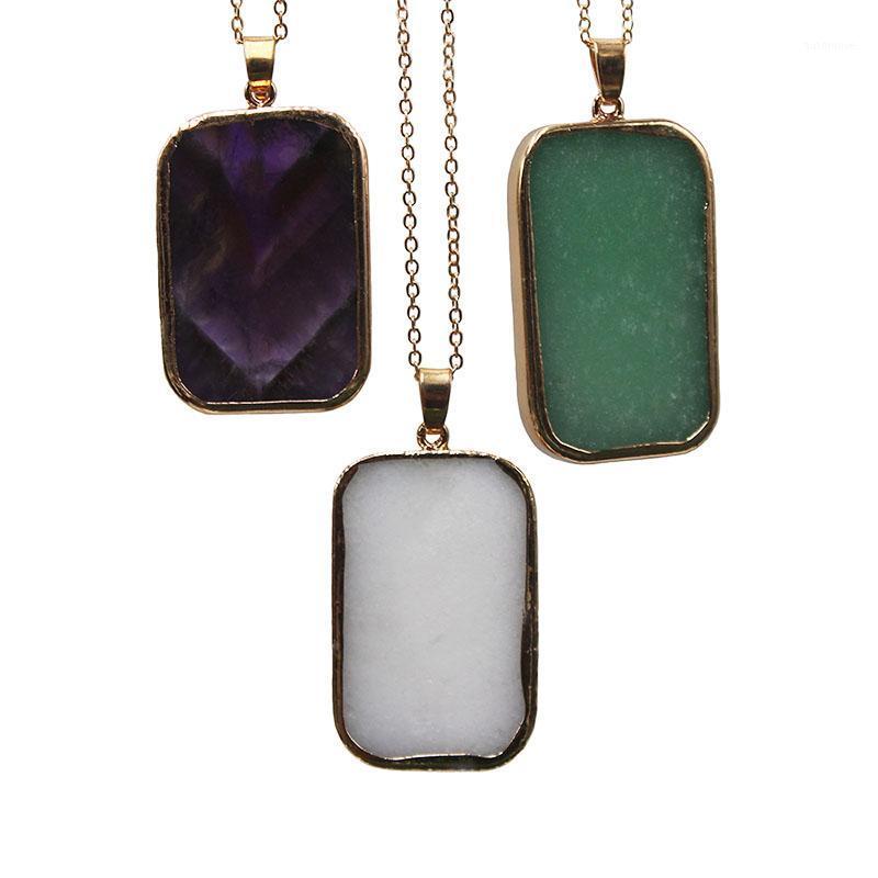 

healing crystal stone square pendant necklace reiki natural stone purple quartz jewelry1, Silver