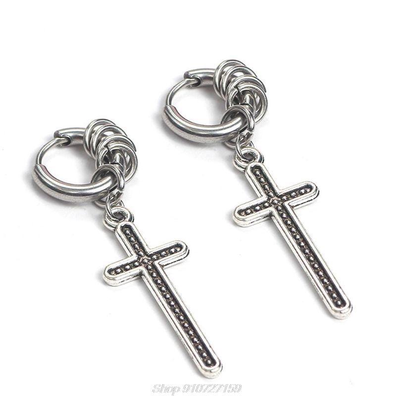 

Punk Rock Stainless Steel Cross Blade Triangle Chain Drop Earrings Cool Boys Hoop Earrings Unisex Korean D17 20 Dropshipping