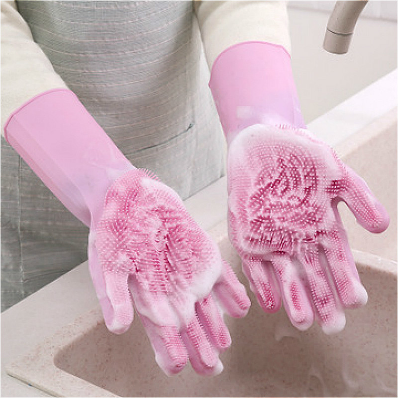 

1Pcs Silicone Dishes with Cleaning Brush Kitchen Housekeeping Washing Glove 100% Food Grade Dishwashing Gloves