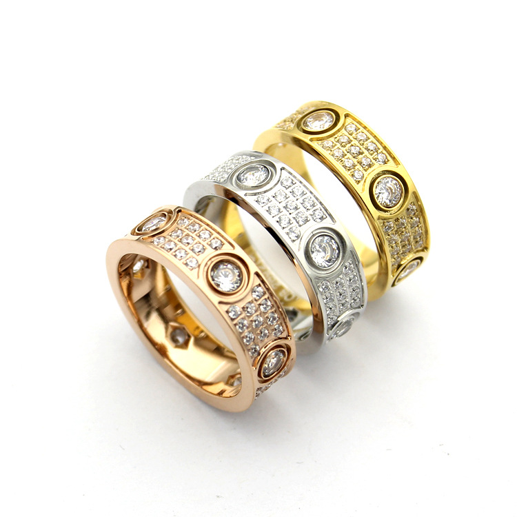 

New brand high quality Womens jewelry all sky star six diamond ring three row full diamond ring lovers all star ring three color selection