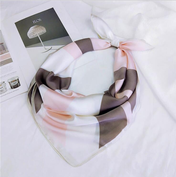

2021 Hot Sale Winter Scarves Women Pink And Grey Print Patchwork Long Scarf Silk Square Feel Satin Skinny Warm Scarf