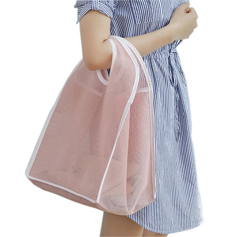 

JPZYLFKZL Women Nylon mesh Storage Bag Folding Portable Multifunction Reusable Tote basket Mesh Hand Bag Organizer Wash Bags