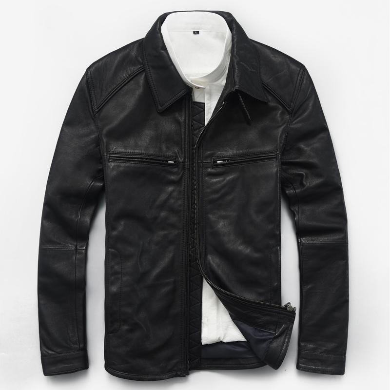 

Genuine Men Real Sheepskin Leather Jacket Spring Autumn Short Motocycle Plus Size Coat 180001MF609, Camel