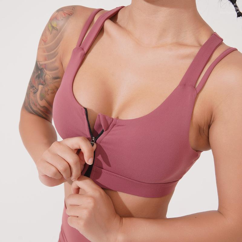 

Fitness Sports Bra Adjustable Zipper Design Crop Top with Pad High Impact Workout Gym Running Bra Strap Yoga Top Activewear1, Pink
