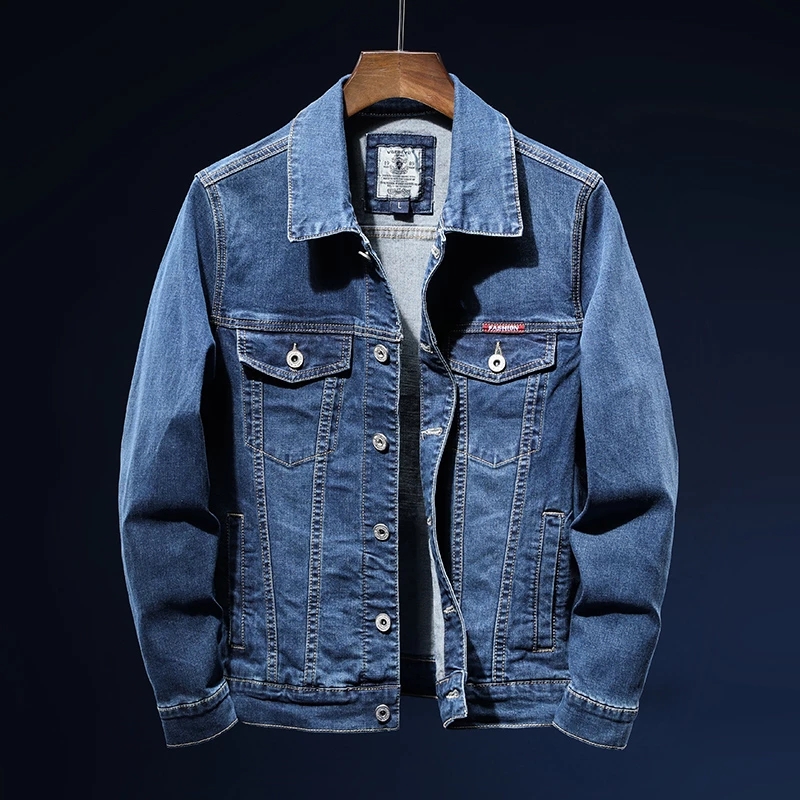 2021 New Autumn Men's Blue Denim Jacket Fashion Casual Cotton Elasticity Jeans Coat Male Brand Clothes