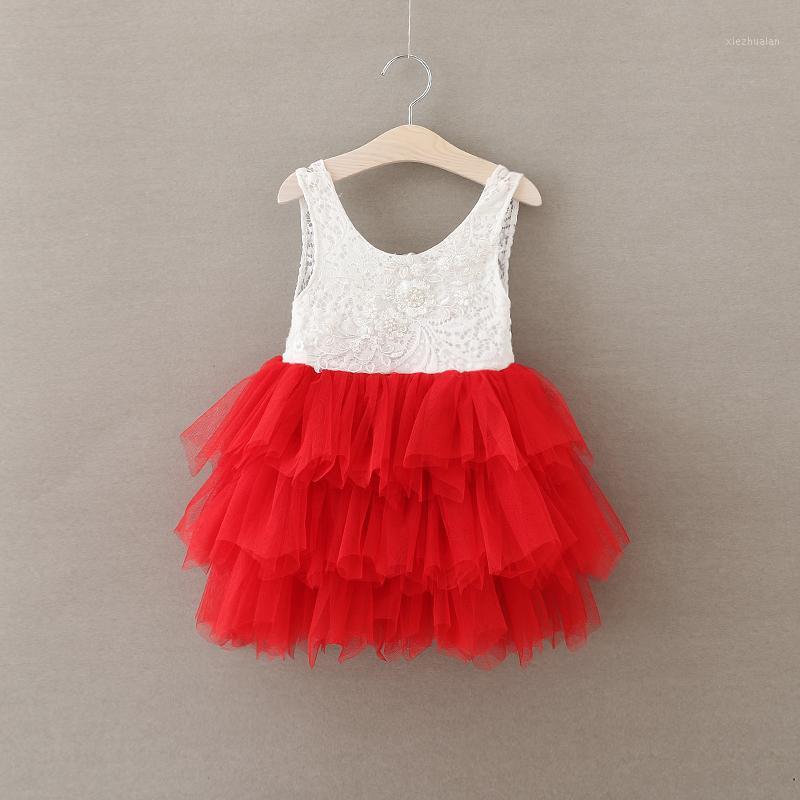 

Free Shipping toddler's Little Girl's V Back Flower Princess Party Sleeveless X-mas Dress Lace Tiers Dress Holiday Wear 80-1401, Beige