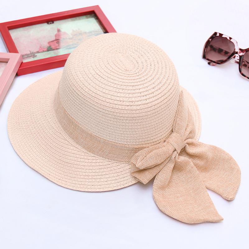 

Women Big Floppy Wide Brim Sun Cap Gift Bowknot Design Summer Bucket Hat Visor Straw Solid Beach UV Protection Casual, Khaki
