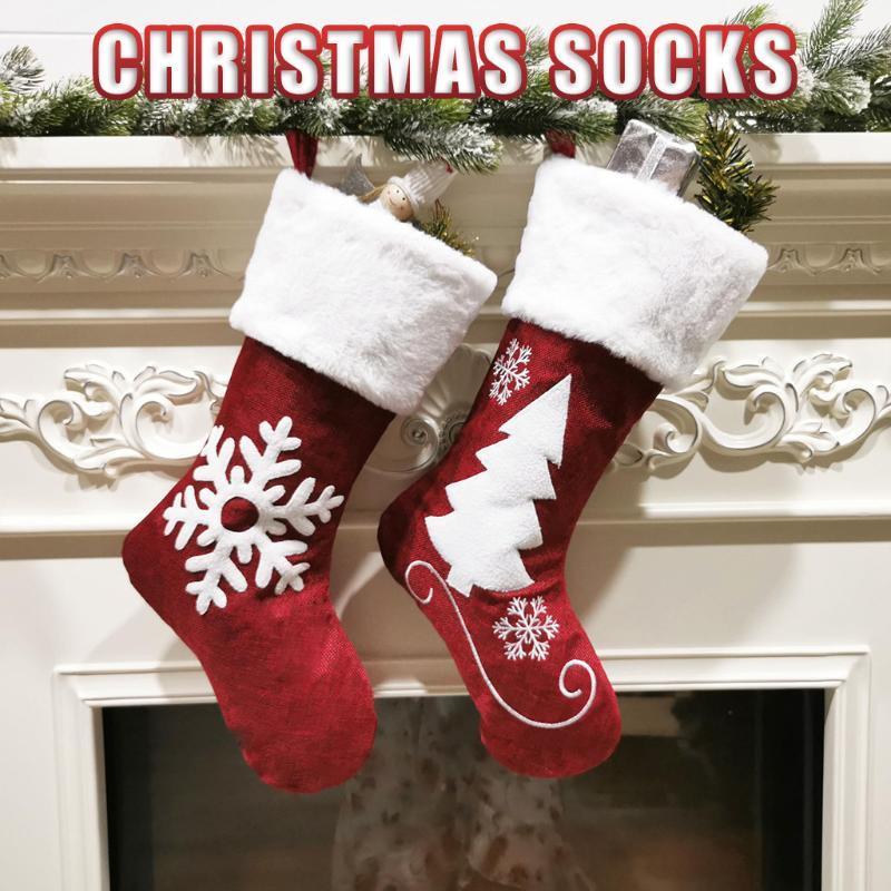 

Fashion Christmas Black Red Socks Gift Bag Christmas Tree Gift Tree Decorations navidad decoraciones para el hogar F981