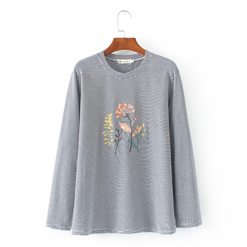 

Xl-4xl Plus Size Long Sleeve Striped T-shirts Floral Embroidered Tops Vintage Casual Shirts Muslim Clothes Yez7, Black